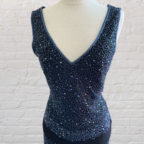 Black beaded two-piece midi dress with asymmetrical hem from Newport News - Picture 6 of 7